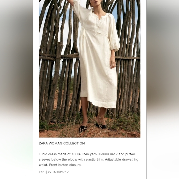 Zara Cream 100% Linen Tunic Dress - Picture 9 of 14